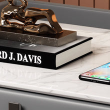 Muatkan imej ke dalam penonton Galeri, Sullivan Slate Top Minimalist PU Leather Bedside Table