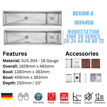 将图片加载到图库查看器,LEVANZO Workstation Sink SG Series 26 34 40 48 60 72