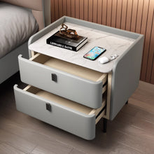 Muatkan imej ke dalam penonton Galeri, Sullivan Slate Top Minimalist PU Leather Bedside Table
