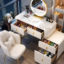 Muatkan imej ke dalam penonton Galeri, Samara Glossy Marble Table Top With Gold Finish Dressing Table 0.8m to 1.2m