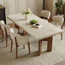 Load image into Gallery viewer, Alvarado Overhanging Sintered Stone Top With Wood Design Base Dining Table