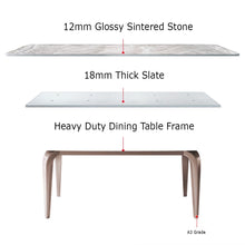 将图片加载到图库查看器,Flora Glossy Slate Designer Leg Dining Table 1.2m to 1.8m