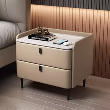 Muatkan imej ke dalam penonton Galeri, Sullivan Slate Top Minimalist PU Leather Bedside Table