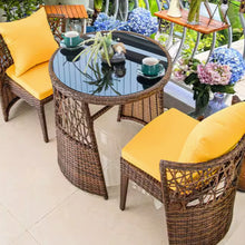 Muatkan imej ke dalam penonton Galeri, Arman Glass Top Round Rattan Balcony Outdoor Furniture