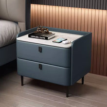 Muatkan imej ke dalam penonton Galeri, Sullivan Slate Top Minimalist PU Leather Bedside Table