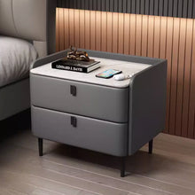 Muatkan imej ke dalam penonton Galeri, Sullivan Slate Top Minimalist PU Leather Bedside Table