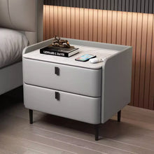 Muatkan imej ke dalam penonton Galeri, Sullivan Slate Top Minimalist PU Leather Bedside Table