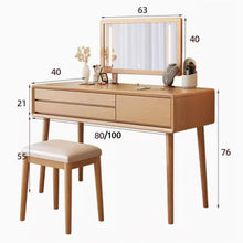 Muatkan imej ke dalam penonton Galeri, Oliwia Solid Wood Japanese Modern Dressing Table Set 0.8m to 1m