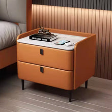 Muatkan imej ke dalam penonton Galeri, Sullivan Slate Top Minimalist PU Leather Bedside Table