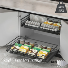 将图片加载到图库查看器,MIRAI Four Pull Out Basket With Undermount Soft Closing Slide - Dark Grey