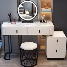 Muatkan imej ke dalam penonton Galeri, Samara Glossy Marble Table Top With Gold Finish Dressing Table 0.8m to 1.2m