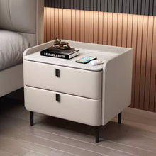 Muatkan imej ke dalam penonton Galeri, Sullivan Slate Top Minimalist PU Leather Bedside Table