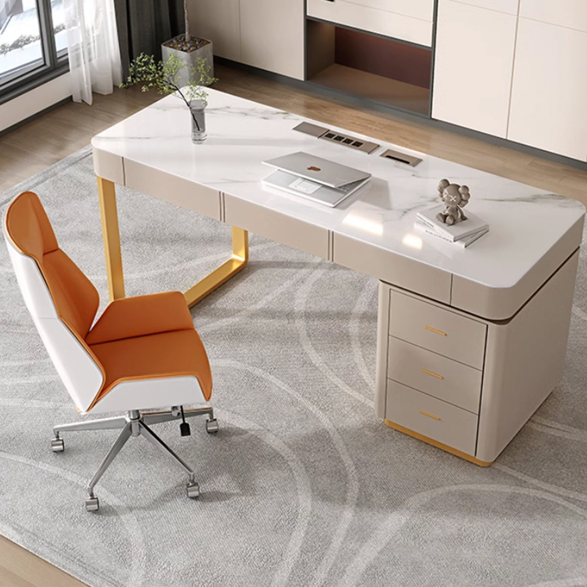 Effie Slate Work Study Desk With 3 Drawers Cabinet – Mirai Town Shop