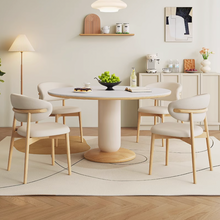 将图片加载到图库查看器，Barker Cream Sintered Stone Wood Base Round Dining Table
