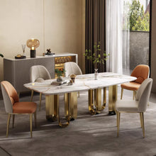 将图片加载到图库查看器，Newman Leather Gold Grey Leg Dining Chair
