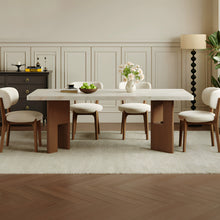 Load image into Gallery viewer, Alvarado Overhanging Sintered Stone Top With Wood Design Base Dining Table
