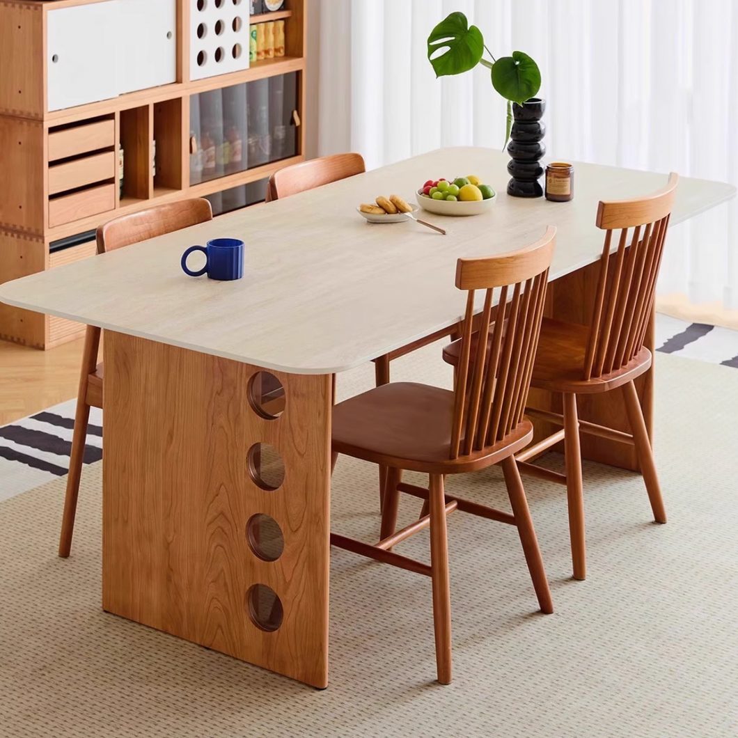 Taya Traditional Style Solid Wood with Sintered Stone Slab Dining Table
