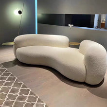 Muatkan imej ke dalam penonton Galeri, Karis Italian Curved Pea Fabric Sofa With Tray Table
