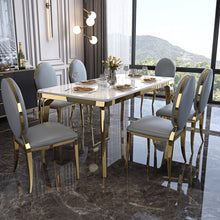 Muatkan imej ke dalam penonton Galeri, Arabella Marble Slate Gold Frame Dining Table 1.2m to 1.8m
