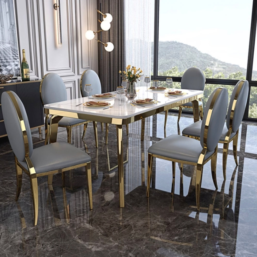 Arabella Marble Slate Gold Frame Dining Table 1.2m to 1.8m