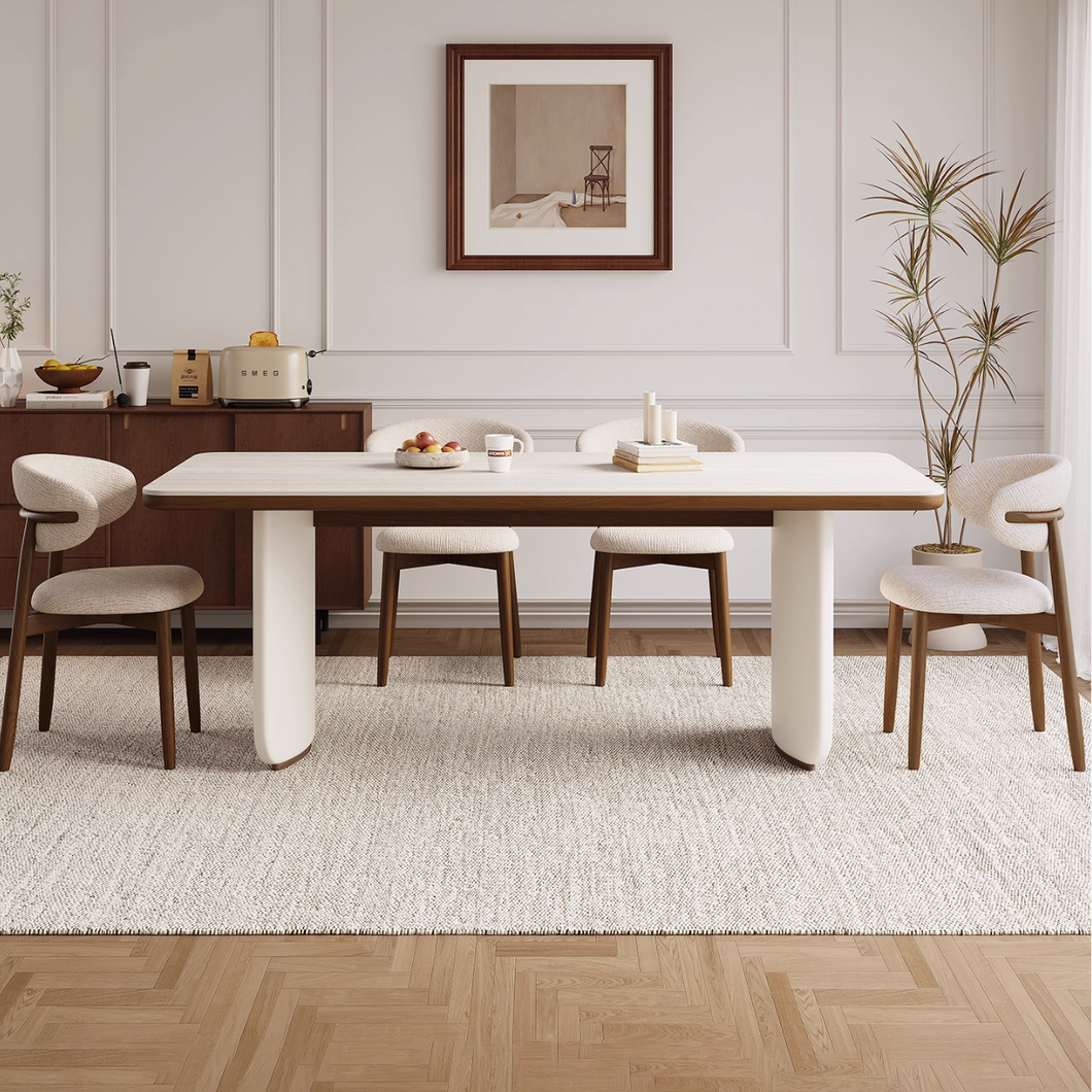 Taya Traditional Style Solid Wood with Sintered Stone Slab Dining Table