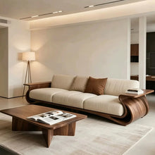 Muatkan imej ke dalam penonton Galeri, Nelson Black Walnut Boat Shape Solid Wood Sofa
