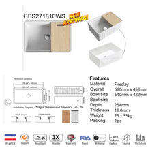 将图片加载到图库查看器，CAVARRO Fireclay CF6046 CF6040 CFS241810WS CFS271810WS
