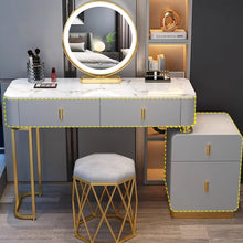 Muatkan imej ke dalam penonton Galeri, Samara Glossy Marble Table Top With Gold Finish Dressing Table 0.8m to 1.2m
