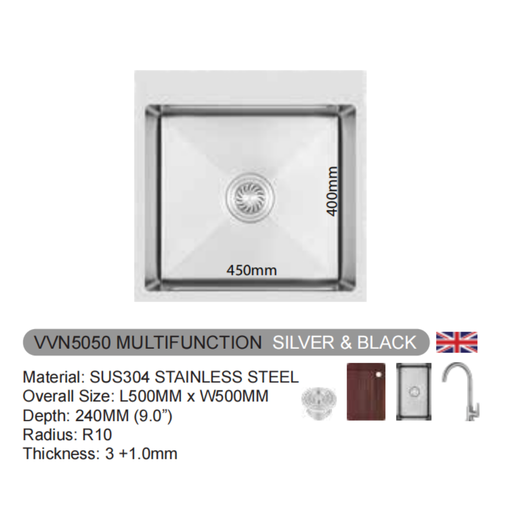 VULCANO SUS304 Stainless Steel Multifunction Sink [VVN5050/VVN6050/VVN6850/VVN7550]