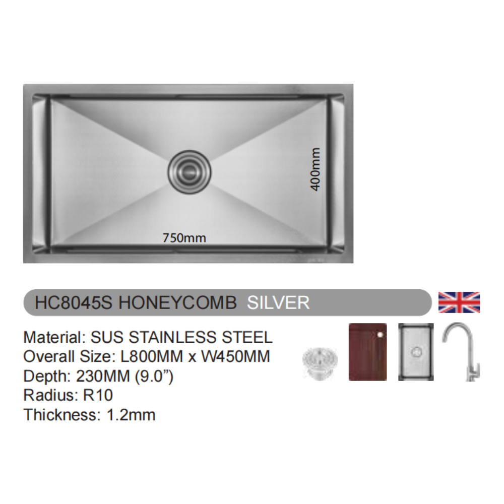 VULCANO SUS304 Stainless Steel Honeycomb Sink [HC8045S/HC8045G/HC8045B/HC8045RG]