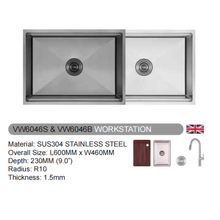 Muatkan imej ke dalam penonton Galeri, VULCANO SUS304 Stainless Steel Workstation [VW6046/VW8646/VW7546/VW8046]
