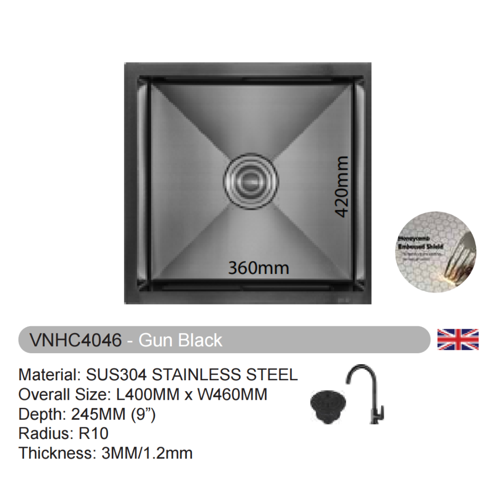 VULCANO SUS304 Stainless Steel Nano Sink Handmade Kitchen Sink [VNHC4046/VNHC5046/VNHC6046/VNHC7046/VNHC8046]