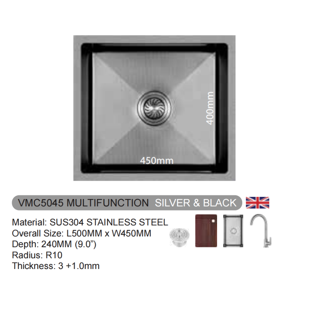 VULCANO SUS304 Stainless Steel Multifunction Sink [VMC5045/VMC6045/VMC6845/VMC7545]