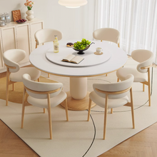 将图片加载到图库查看器，Barker Cream Sintered Stone Wood Base Round Dining Table
