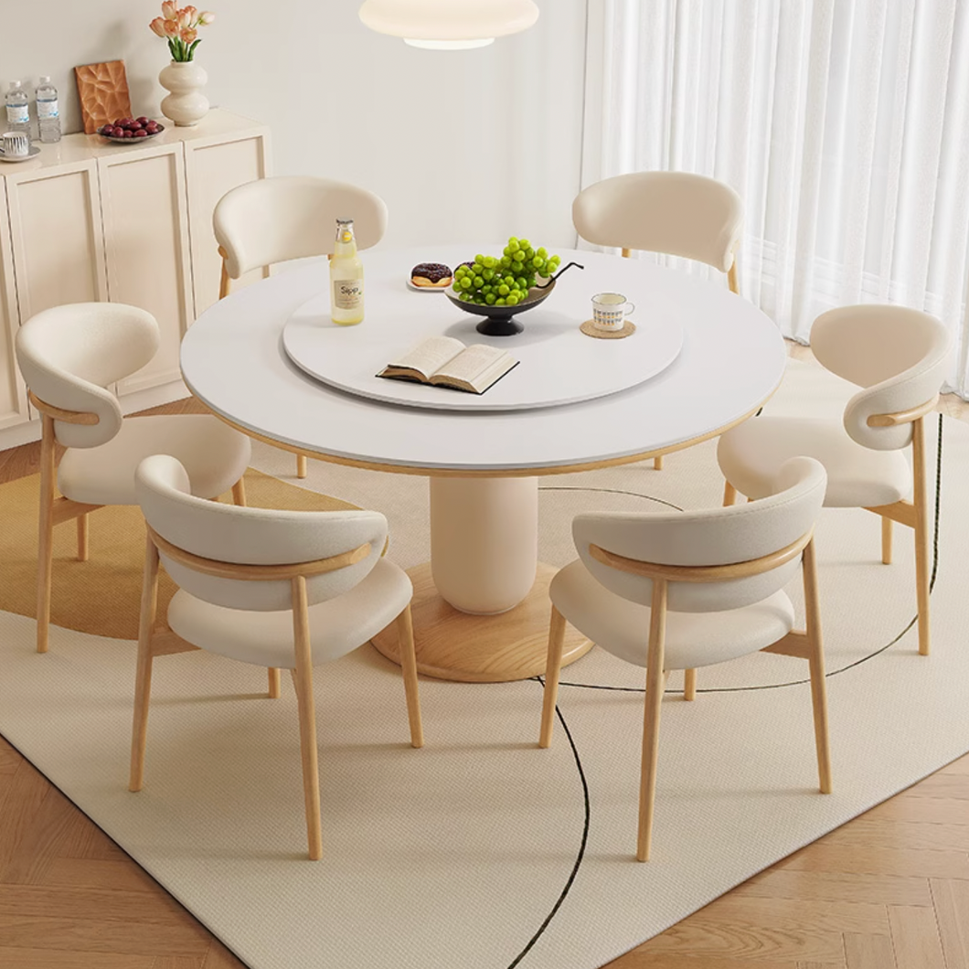 Barker Cream Sintered Stone Wood Base Round Dining Table