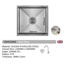 Muatkan imej ke dalam penonton Galeri, VULCANO SUS304 Stainless Steel Nano Sink Handmade Kitchen Sink [VNHC4046/VNHC5046/VNHC6046/VNHC7046/VNHC8046]
