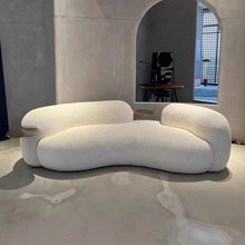 Muatkan imej ke dalam penonton Galeri, Karis Italian Curved Pea Fabric Sofa With Tray Table
