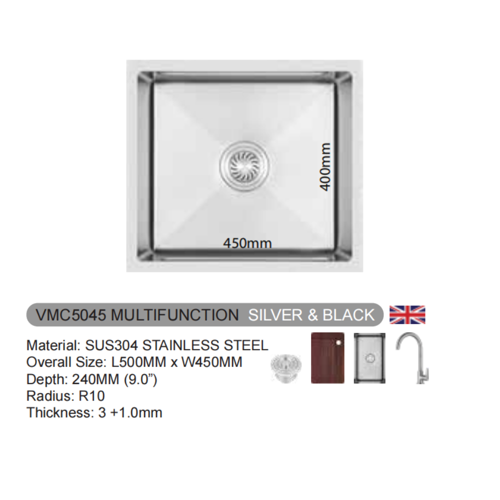 VULCANO SUS304 Stainless Steel Multifunction Sink [VMC5045/VMC6045/VMC6845/VMC7545]