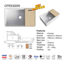 Load image into Gallery viewer, CAVARRO Fireclay Workstation Kitchen Sink CFR3320W CF332110WS
