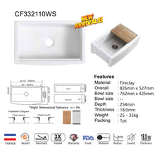 Load image into Gallery viewer, CAVARRO Fireclay Workstation Kitchen Sink CFR3320W CF332110WS
