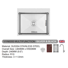 Muatkan imej ke dalam penonton Galeri, VULCANO SUS304 Stainless Steel Multifunction Sink [VVN5050/VVN6050/VVN6850/VVN7550]

