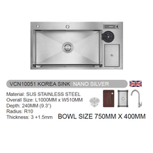 Muatkan imej ke dalam penonton Galeri, VULCANO SUS304 Stainless Steel Korea Sink Nano
