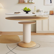 将图片加载到图库查看器，Barker Cream Sintered Stone Wood Base Round Dining Table
