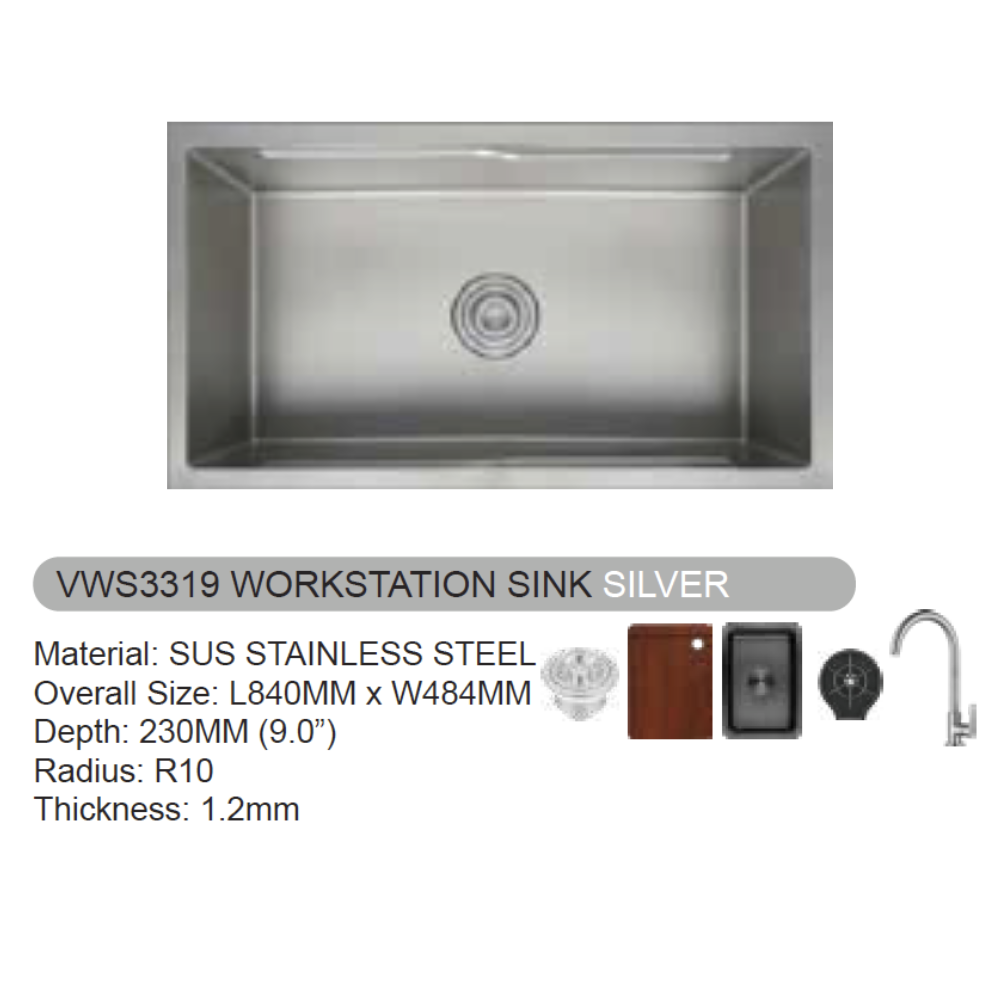 VULCANO SUS 304 Stainless Steel Workstation Sink