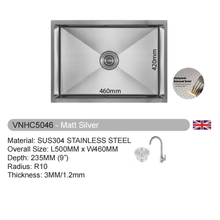 Muatkan imej ke dalam penonton Galeri, VULCANO SUS304 Stainless Steel Nano Sink Handmade Kitchen Sink [VNHC4046/VNHC5046/VNHC6046/VNHC7046/VNHC8046]
