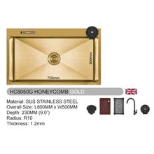 将图片加载到图库查看器，VULCANO SUS304 Stainless Steel Honeycomb Sink [HC8050S/HC8050G/HC8050B/HC8050RG]
