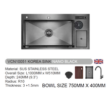 Muatkan imej ke dalam penonton Galeri, VULCANO SUS304 Stainless Steel Korea Sink Nano
