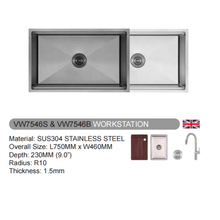 Muatkan imej ke dalam penonton Galeri, VULCANO SUS304 Stainless Steel Workstation [VW6046/VW8646/VW7546/VW8046]
