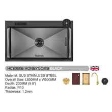 将图片加载到图库查看器，VULCANO SUS304 Stainless Steel Honeycomb Sink [HC8050S/HC8050G/HC8050B/HC8050RG]
