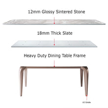 Muatkan imej ke dalam penonton Galeri, Flora Glossy Slate Designer Leg Dining Table 1.2m to 1.8m
